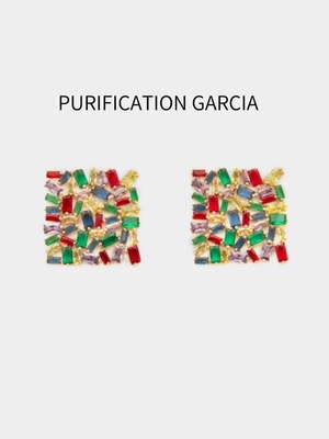 Purification Garcia小众轻奢时尚几何方形镶满钻吸睛耳饰厚金