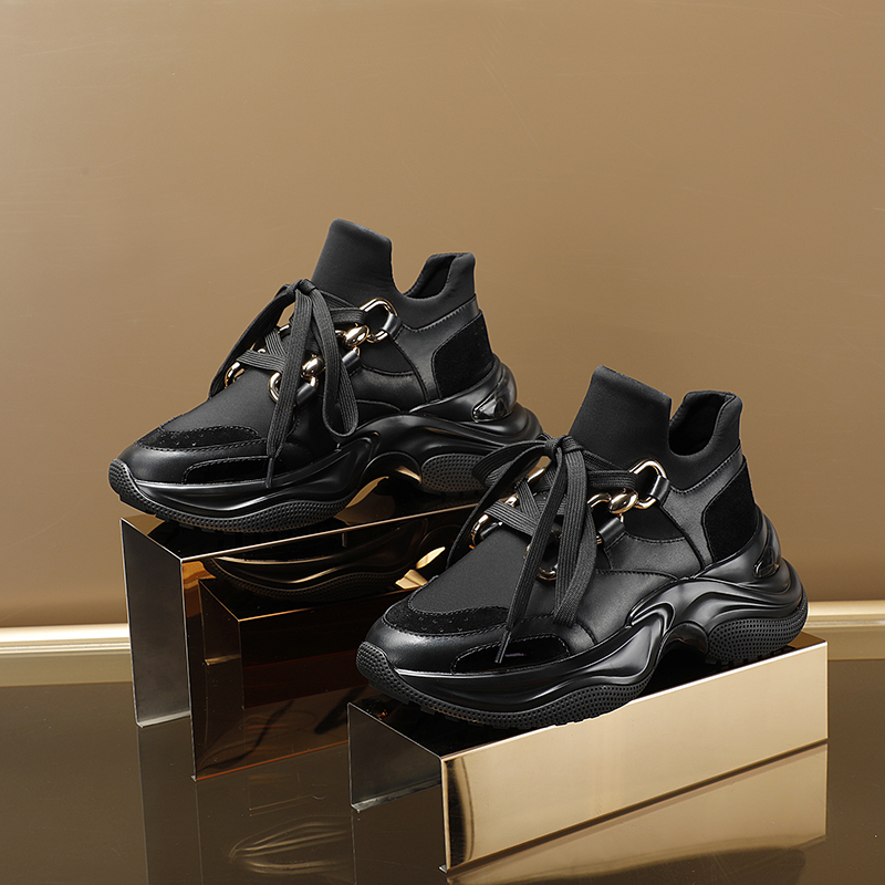 戚薇同款水钻方扣厚底休闲老爹鞋