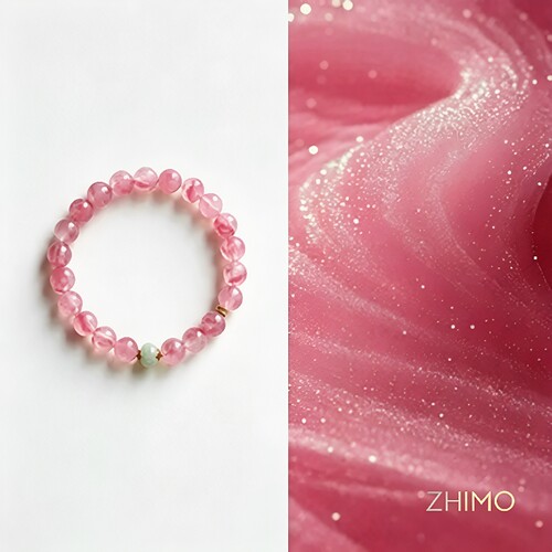 ZHIMO『挽玉』原创中式国风天然高品樱花蔷薇辉石粉水晶礼物手链