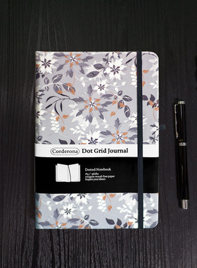 A5灰色花卉点阵子弹笔记本横线记事本计划绑带收纳袋硬面手账本