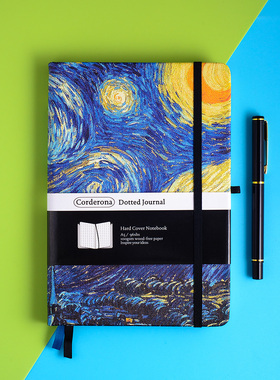 梵高星空笔记本A5硬面绑带bujo记事本刻字横线点阵空白网格手帐本