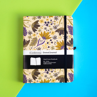 B6黄色花卉点阵子弹笔记本160gsm小清新仿皮绑带手账本硬面手账本