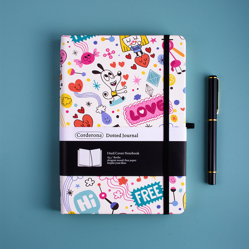 可爱狗狗点阵子弹笔记本160克厚实绑带插袋记事本A5硬面手帐本