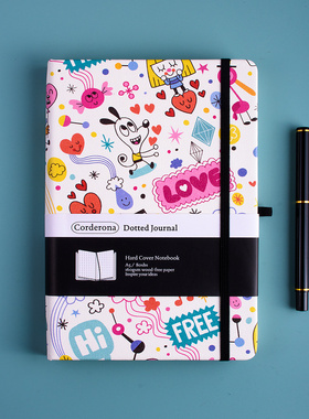 可爱狗狗点阵子弹笔记本160克厚实绑带插袋记事本A5硬面手帐本