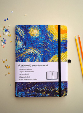 星空点阵子弹笔记本160gsm仿皮送礼小清新B6绑带硬面梵高手账本