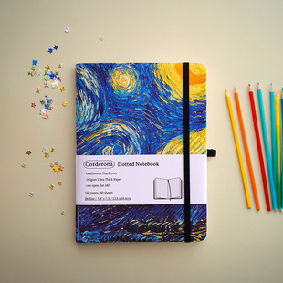 星空点阵子弹笔记本160gsm仿皮送礼小清新B6绑带硬面梵高手账本