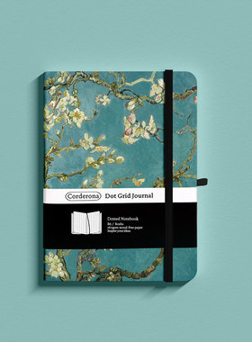 梵高点阵子弹笔记本盛开的杏树160gsm超厚B6硬面空白绑带手账本