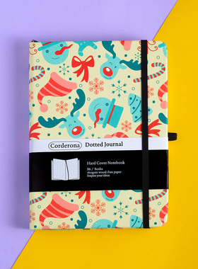 卡通圣诞主题点阵子弹笔记本160gsm仿皮送礼创意B6硬面绑带手账本