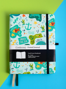 B6皮面点阵笔记本160g超厚绑带印花小清新海底空白横线硬面手账本