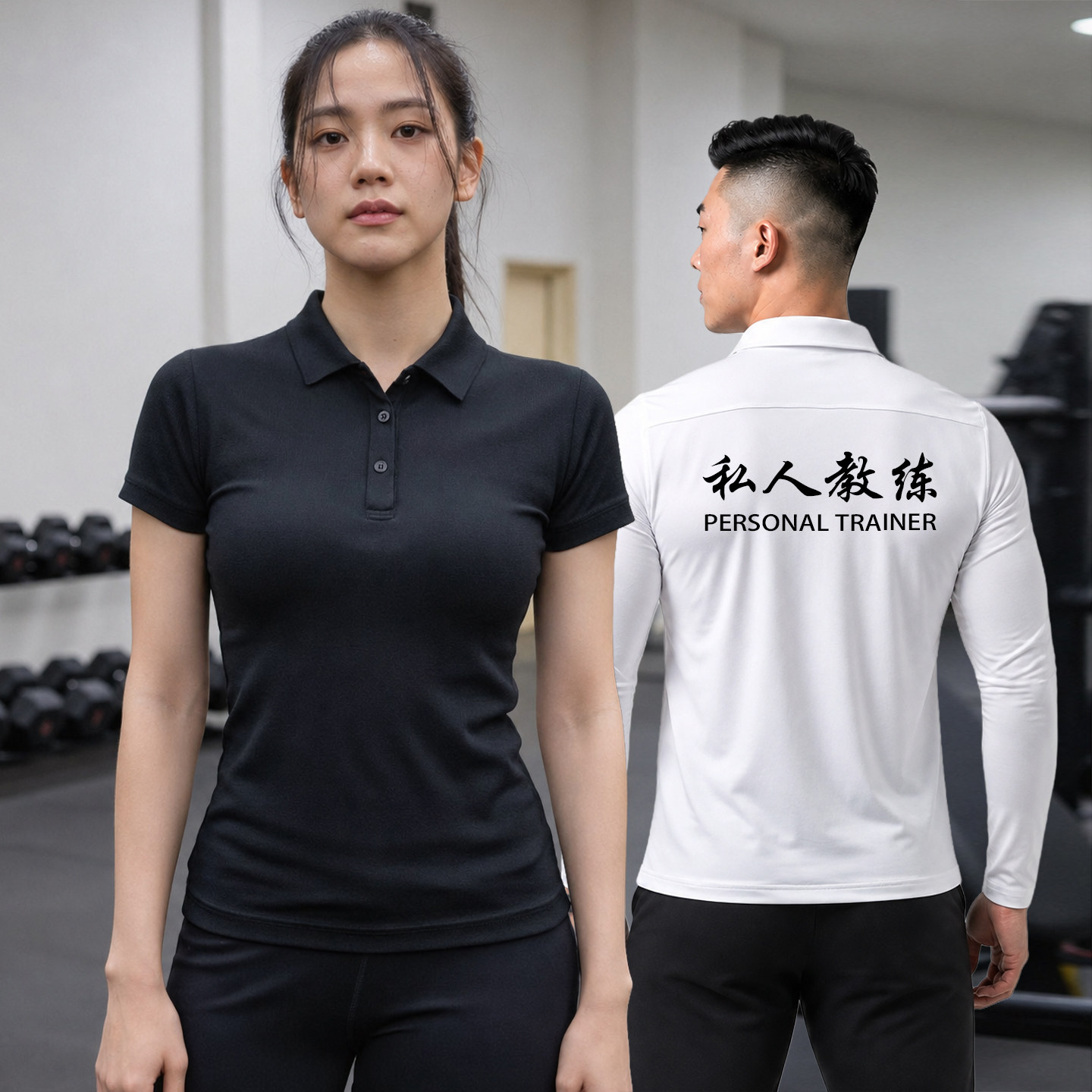 速干运动短袖POLO衫女修身定制印logo健身房紧身私人教练工作服男