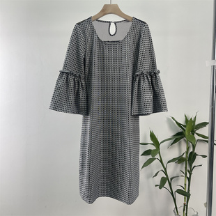 连衣裙 小A宽松版 外贸欧美捡漏DAN春秋 网纱蕾丝拼接喇叭五分袖