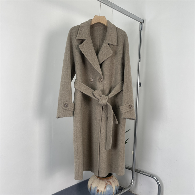 篙品驼绒/羊毛系带双面呢大衣