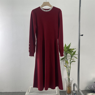 小众柜捡漏 小众复古高腰显瘦红色针织连衣裙