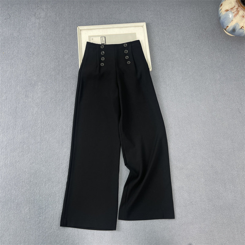 小众定制捡漏！小轻奢春秋纽扣装饰抗皱高腰阔腿直筒长裤,女装/女士精品,西装裤/正装裤,淘宝优惠券,粉丝福利购,淘宝优惠卷