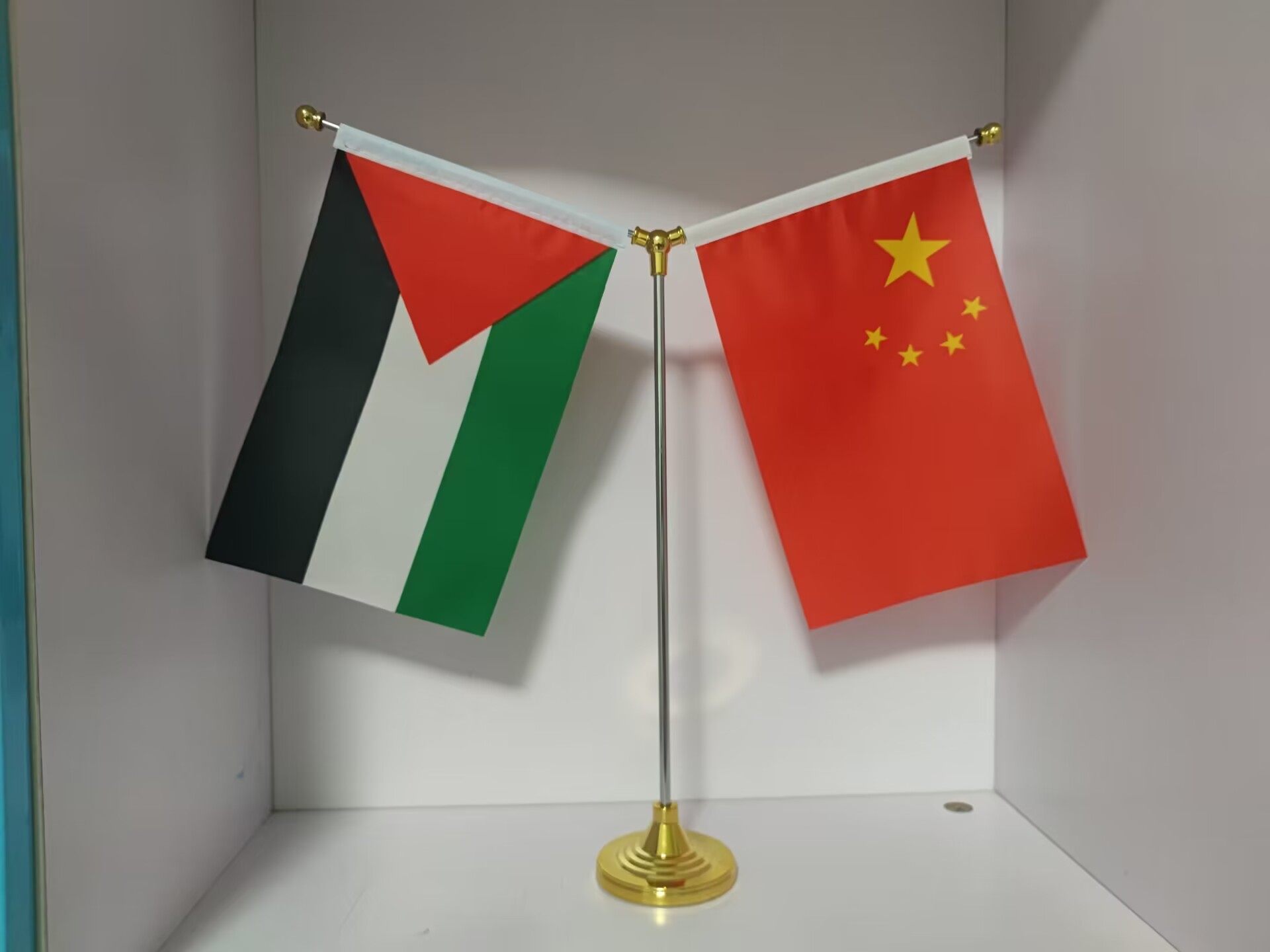 包邮巴勒斯坦国旗桌面摆件 Y型巴勒斯坦中国办公桌旗