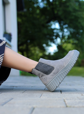 超轻宽楦防水台增高底 德国RIEKER N2553 秋冬新款薄绒里切尔西靴