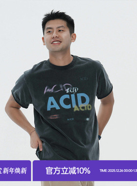 MilkShot Acid黑色炒盐工艺水洗数码印花短袖T恤