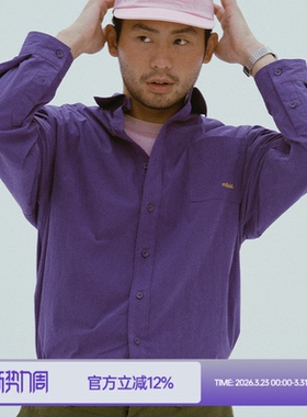 MilkShot 紫色刺绣logo设计师款Cityboy复古长袖上衣小众通勤衬衫