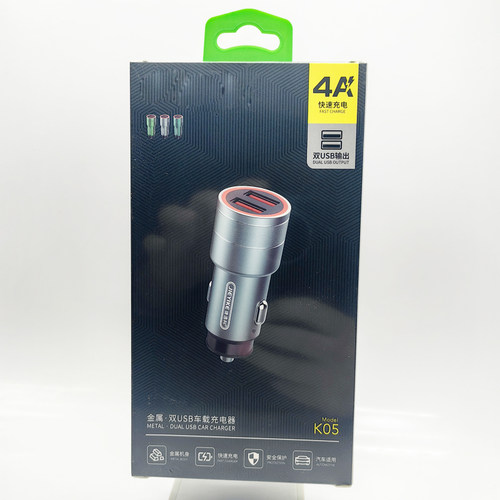 手机车载充电器 双USB金属安全锤车充 12V 2.1A 2.4A车用充电头6A