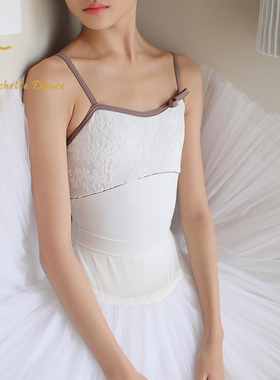 MichelleDance 蝴蝶结压花绒吊带定制芭蕾连体服少女款黑白赫本风