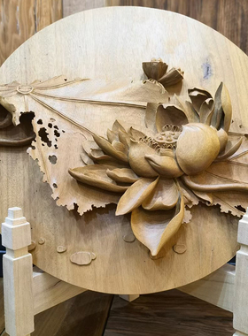 剑川木雕纯手工木雕摆件雕刻客厅玄关挂画办公室秋季秋荷玫瑰定制