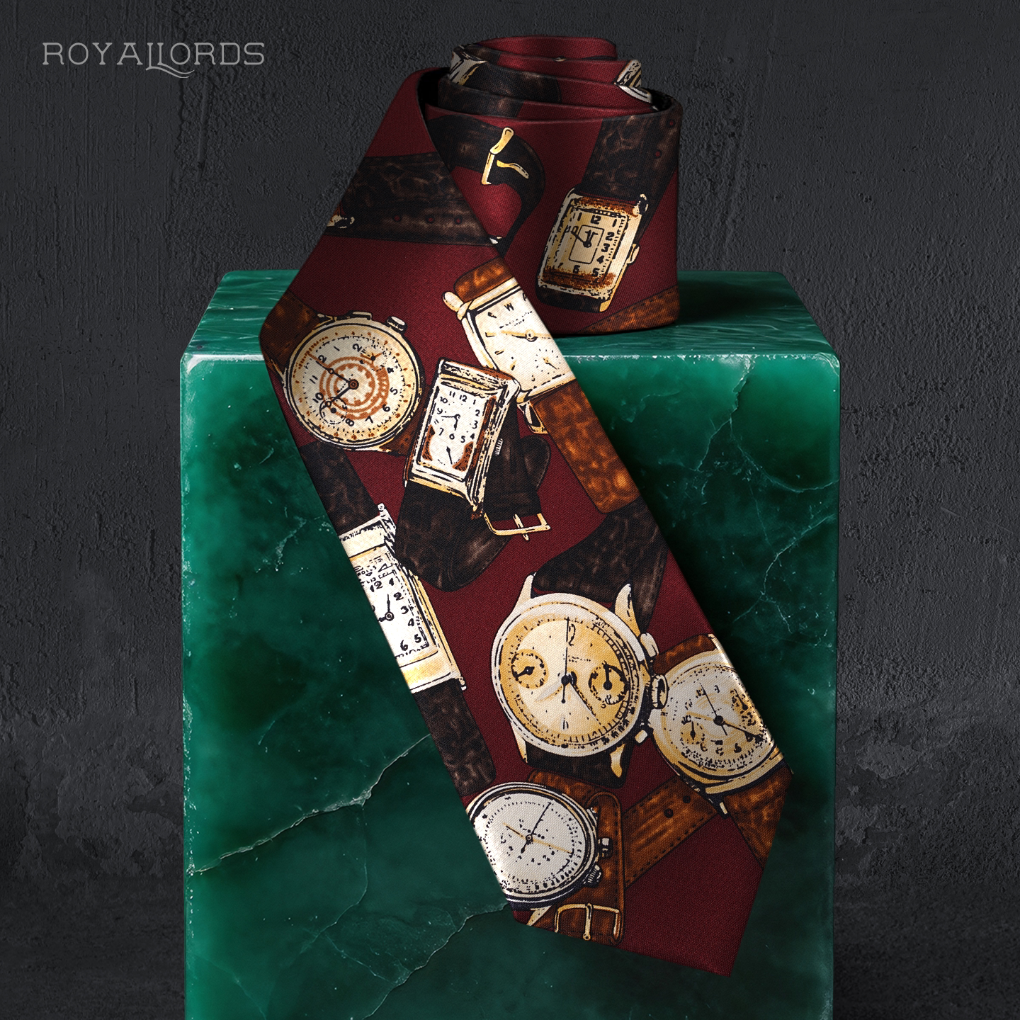 博德利 手打款真丝领带男士商务正装复古休闲英伦酒红手表高级RL