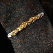 枭龙 80se古董款 复古领带夹盘龙祥云立体浮雕镀金领夹手工雕刻神