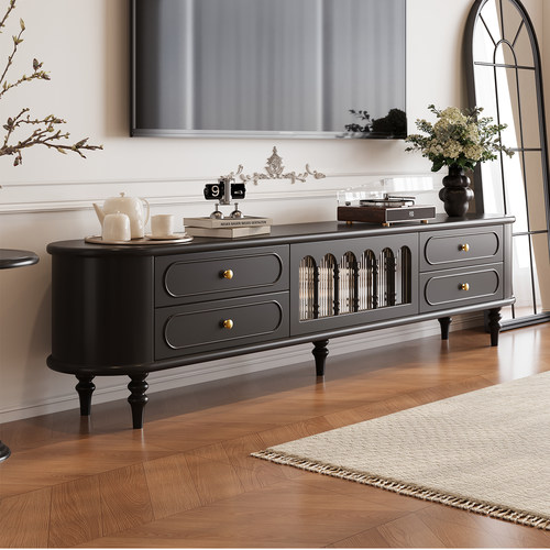 法式复古风电视柜客厅家用黑色实木储物柜轻奢高级感美式电视机柜