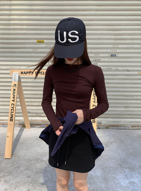 HeyAria新款2024秋冬ins百搭修身长袖t恤女显瘦弹力打底衫女