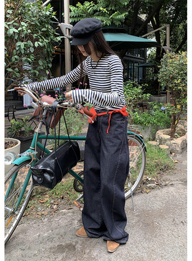 HeyAria2024年ins个性设计垂坠感时尚牛仔裤女高腰宽松休闲阔腿裤