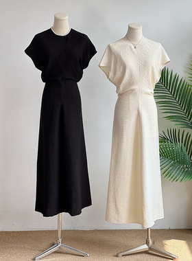 HeyAria2024新款法式时尚收腰显瘦堆积感褶皱气质优雅连衣裙女