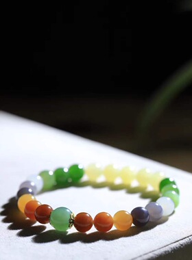 天然和田玉多宝手串手链圆珠单圈糖果色女款