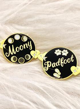 Moony padloot防走光扣胸针高档女黑色英文图案别针个性金属徽章