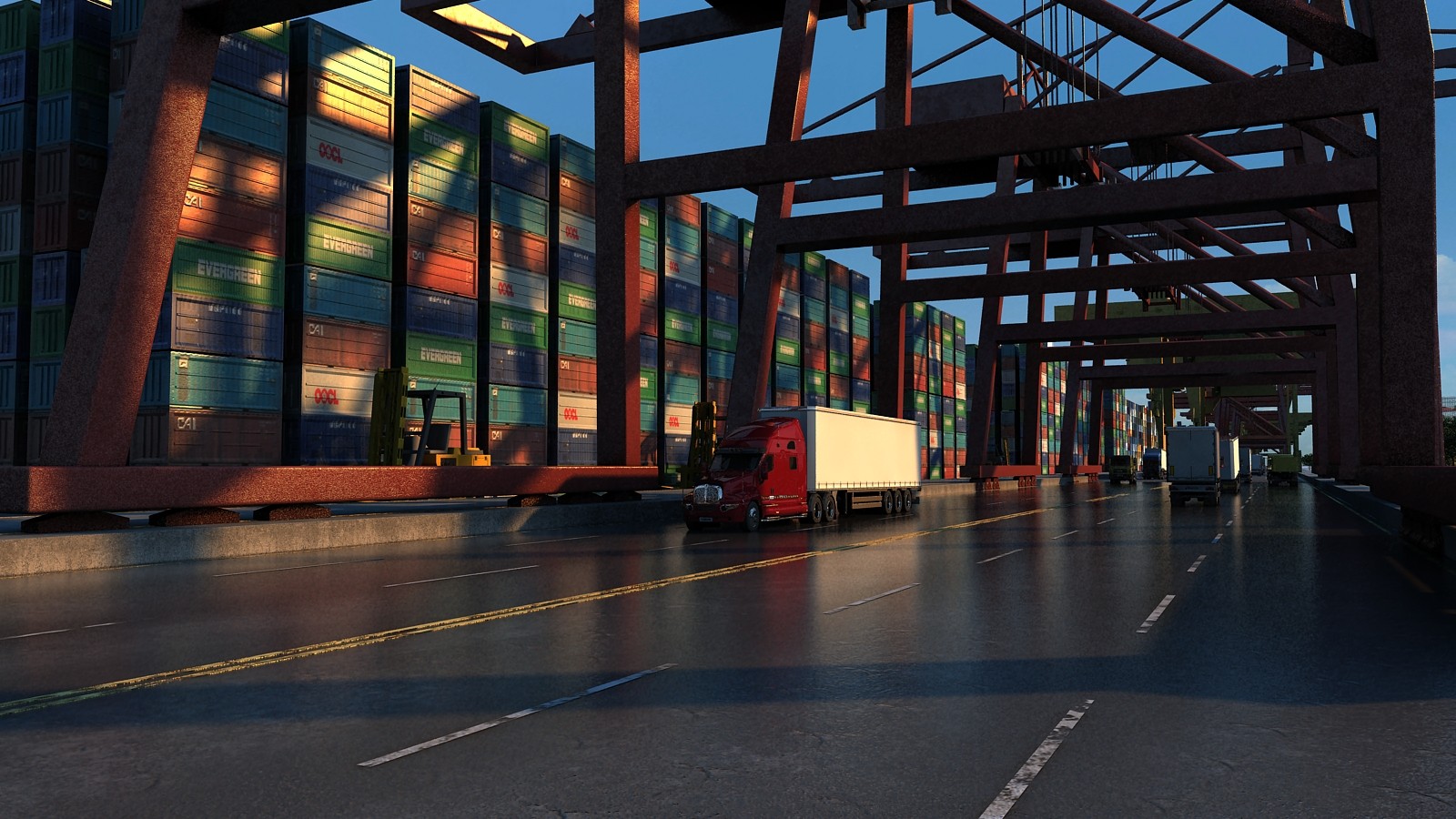 不是实物港口集装箱马路卡车行驶3dsmax动画场景港口道路3d动画