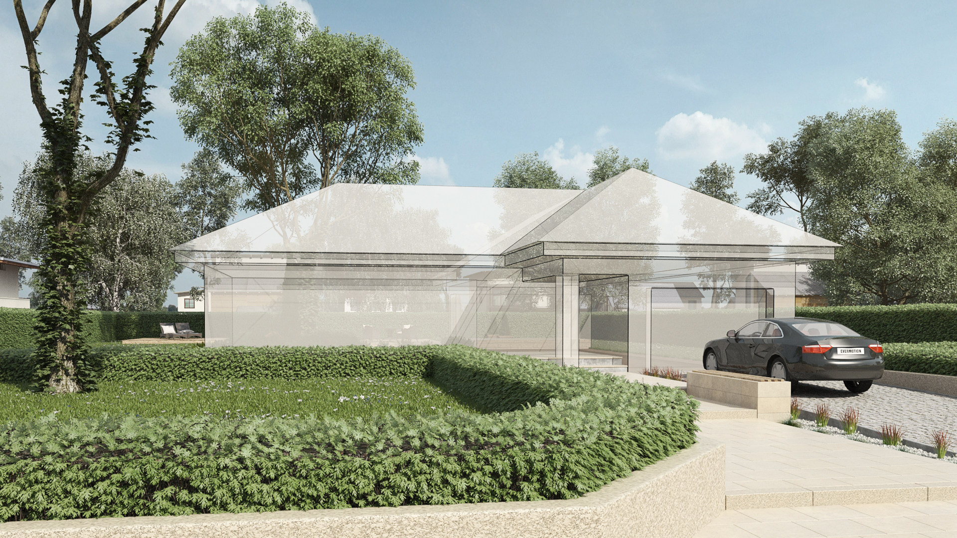 别墅配景3dsmax全模19/全模景观别墅场景3d模型林间别墅3d场景