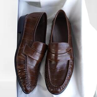 高端褶皱鳗鱼皮全皮平跟新配色青年舒适百搭女欧美单鞋乐福鞋5654