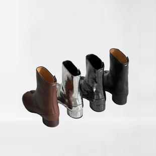 粗跟分趾Tabi 闪闪特别 欧美青年纯色舒适好走女中靴短靴5767