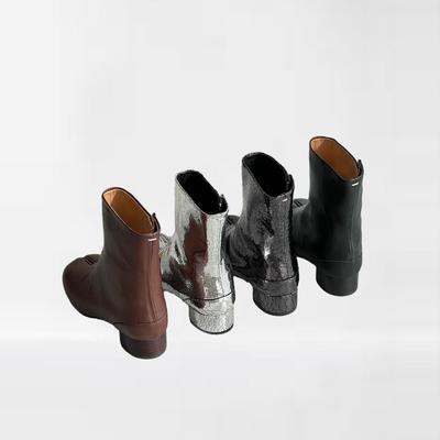 粗跟分趾Tabi 闪闪特别 欧美青年纯色舒适好走女中靴短靴5767