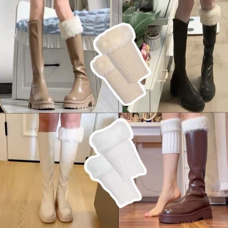 秋冬毛毛靴套仿皮草腿套翻口短靴套百搭护腿保暖男女厚毛绒袜套