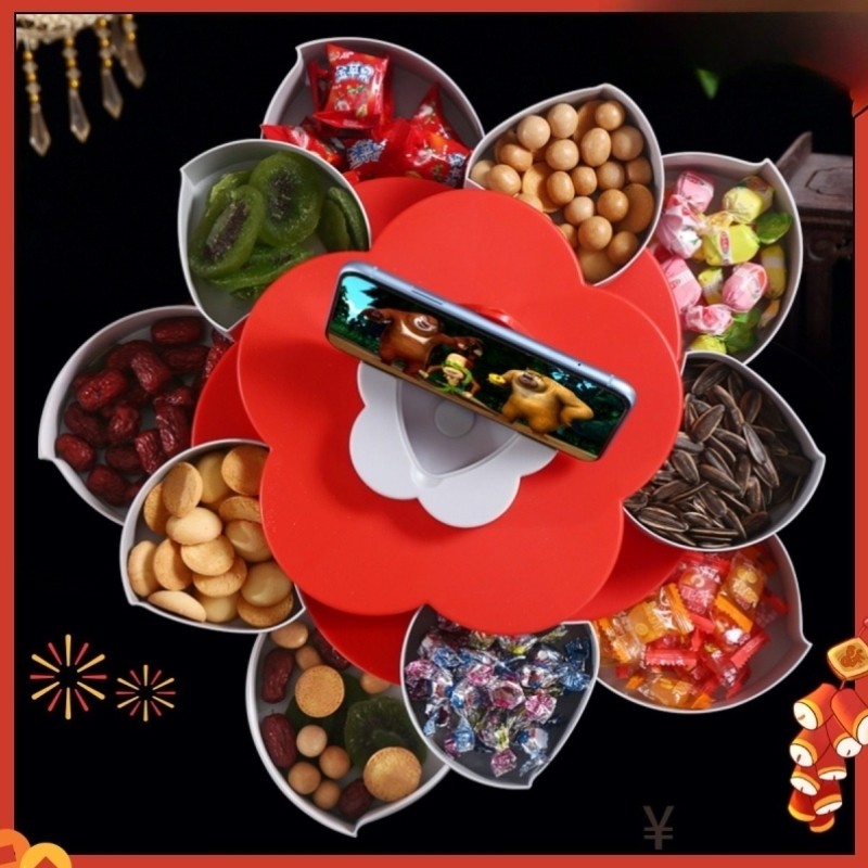 过年网红旋转糖果盒2025新款果盘家用客厅茶几零食收纳干果水果盘