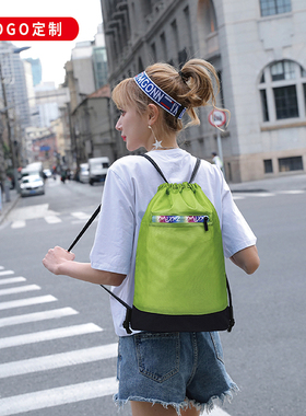 定制束口袋印字LOGO休闲健身房抽绳双肩背包定做培训书包羽毛球包
