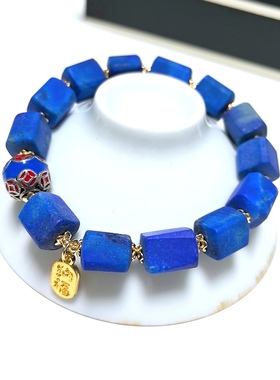 S398# 天然原矿无优化青金石多边随形手链8*10mm 老矿料细腻温润