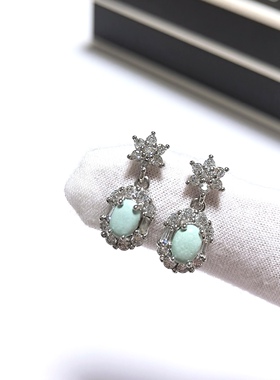 C31# 天然原矿绿松石复古风耳钉耳环22.5*9.85.5mm 绿松石7*5mm