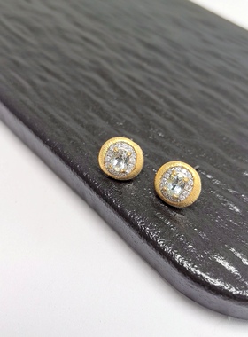 C55# 通体S925纯银镀金拉丝工艺精工镶嵌海蓝宝宝石耳钉10*10.5mm