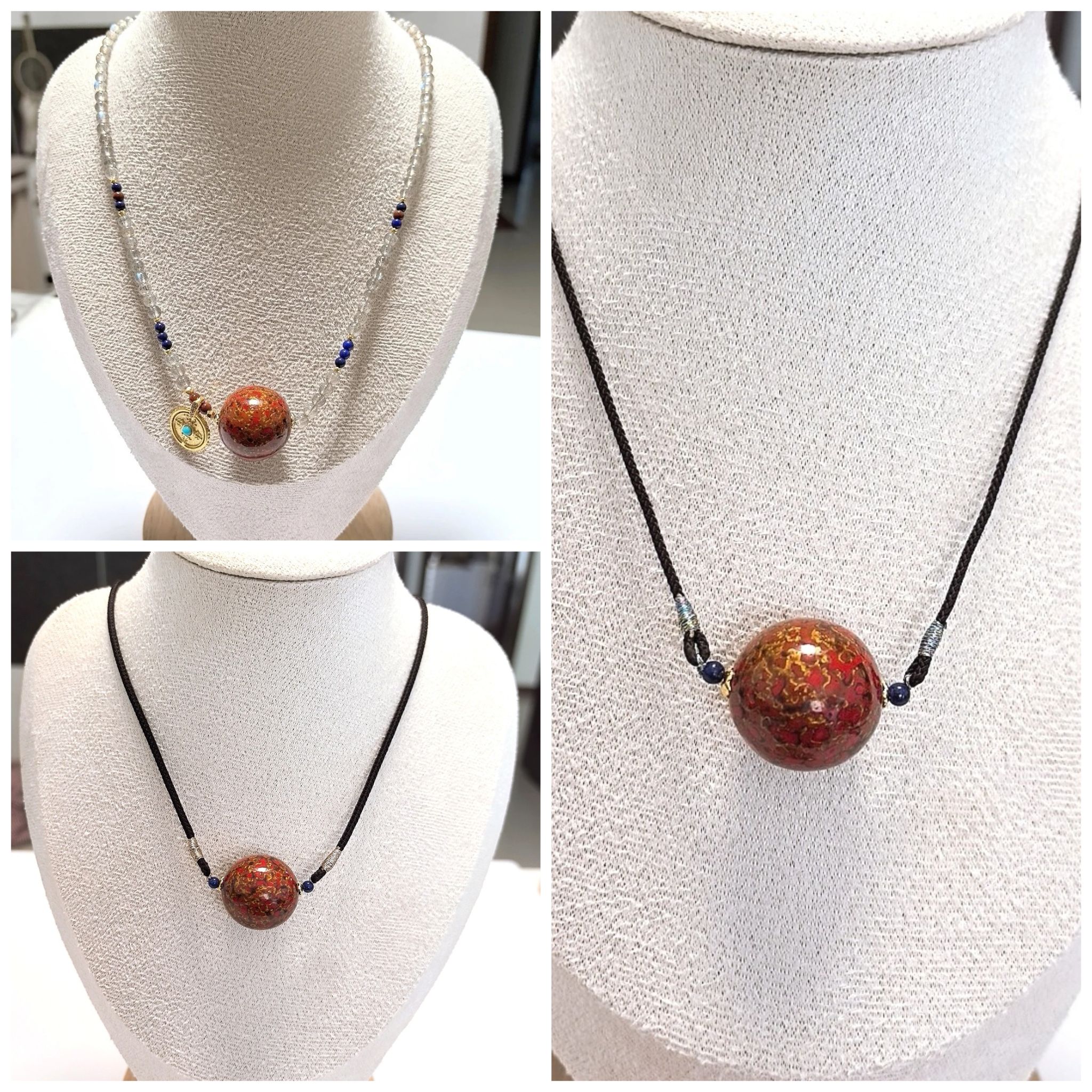 D658# 纯手工非遗传承大漆珠吊坠锁骨链19.5-20mm 设计款多款可选