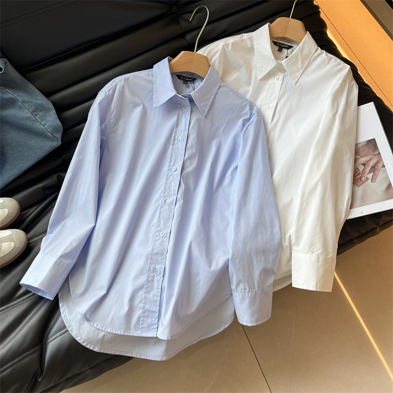 秋季通勤极简风知性棉长袖衬衫女