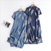 21夏季 新款 古典中国风羽毛刺绣天丝牛仔短袖 韩版 中长款 连衣裙女