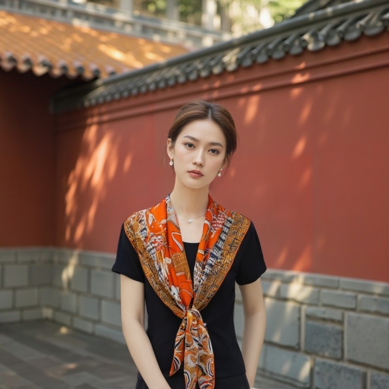 【HANLU】KING家气质 19姆加厚橘色大象系斜纹真丝大方巾