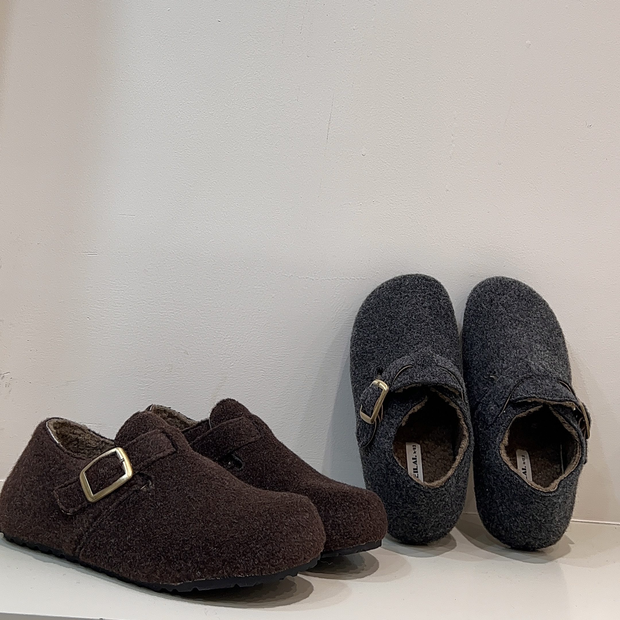 拍大一码圆头毛毡加绒勃肯鞋女冬季一脚蹬保暖棉瓢鞋毛呢乐福鞋