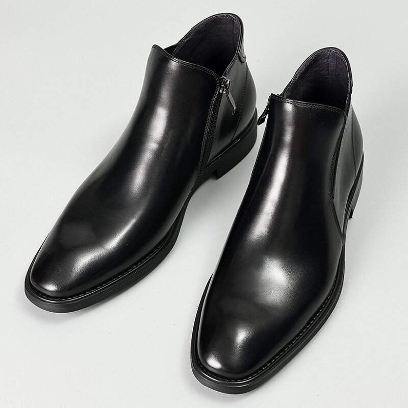 CHELSEA BOOTS MENS LEATHER WINTER HIGH-TOP SHOES ZIPPER FLEECE BUSINESS BOOTS BRITISH MENS MARTIN LEATHER BOOTS